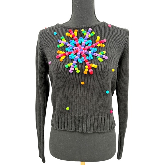 Michael Simon Event Women's Sweater Black Bobble Snowflake Long Sleeve Y2K  Sm - Picture 2 of 11